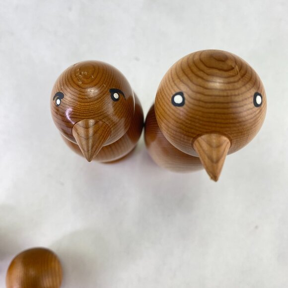Vintage Wood Bird Figurines Removable Posing Heads Set of 4 - Picture 9 of 10